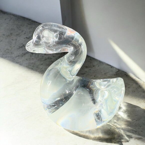 Vintage 1980s Clear Glass Duck Bird Figurine Whimsical Decor Glassware Figure - Picture 2 of 11
